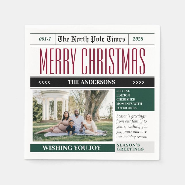 Servilleta De Papel Foto de Navidades de periódico personalizado del P (Anverso)