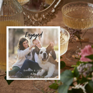 Servilleta De Papel Foto de pareja comprometida con mascota divertido 