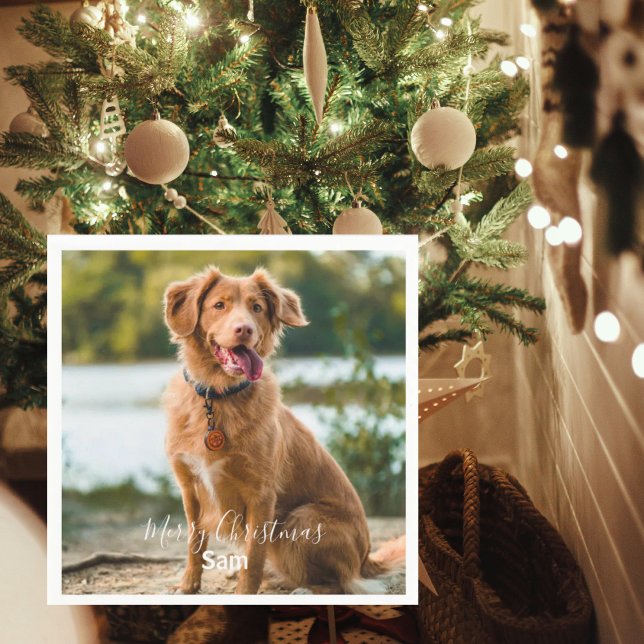 Servilleta De Papel Foto de perro personalizada cóctel de Navidad feli (Subido por el creador)