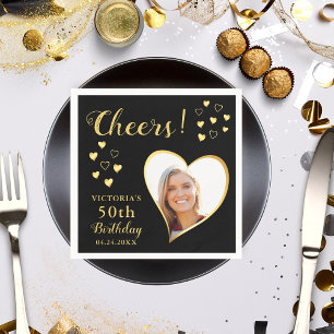 Servilleta De Papel Foto de Personalizado de Black and Gold Cheers 50