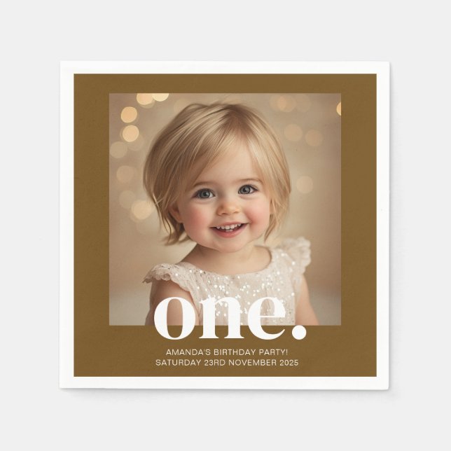 Servilleta De Papel Foto de primer cumpleaños de Rótulo acrílico en Br (Anverso)