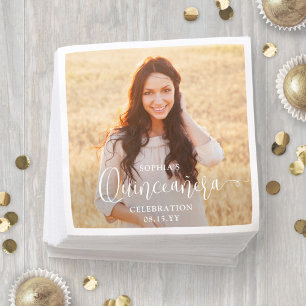 Servilleta De Papel Foto de Quinceañera y moderno guión en blanco