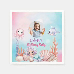 Servilleta De Papel Foto de sirena bajo el cumpleaños del mar