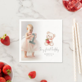 Servilleta De Papel Foto de Teddy Bear superpuesta Berry Primer Cumple