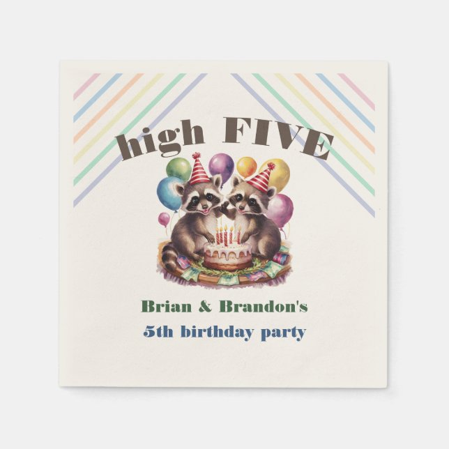 Servilleta De Papel foto de tema de mapache de fiesta de cumpleaños de (Anverso)