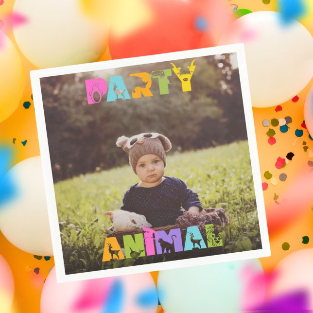 Servilleta De Papel Foto del Personalizado de cumpleaños de un animal  (Custom Birthday Napkins for a Party Animal Theme Birthday Party)