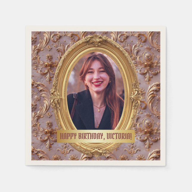 Servilleta De Papel Foto: Fiesta de cumpleaños de oro del Renacimiento (Anverso)