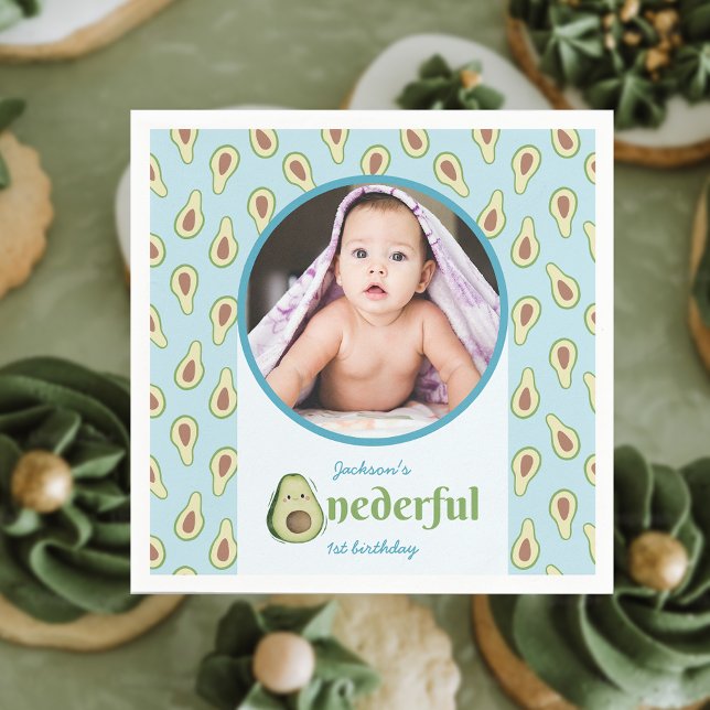 Servilleta De Papel Foto Maravilloso Fiesta de aguacates de primer cum (Photo Onederful Avocado 1st Birthday Party Napkins)