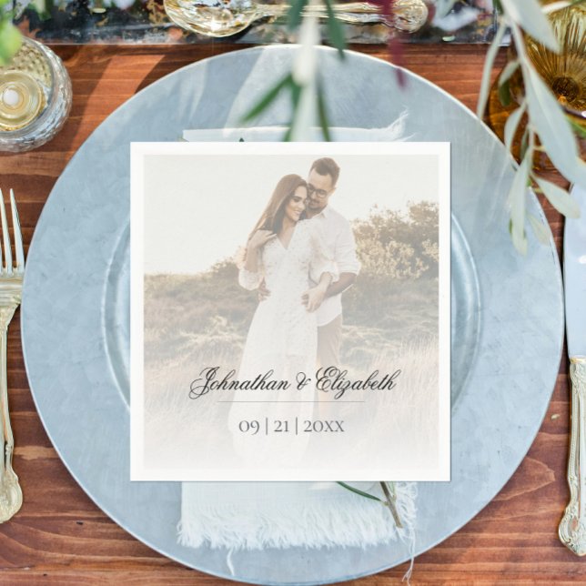 Servilleta De Papel Foto moderna con Boda superpuesto (Modern Photo and Overlay Wedding Napkins)
