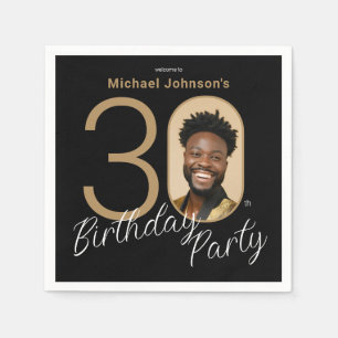 Servilleta De Papel Foto Oro Negro 30 cumpleaños