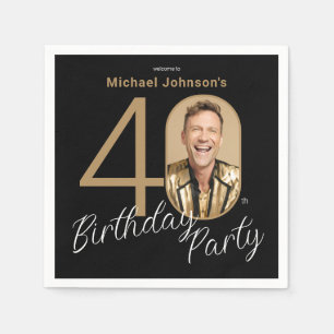 Servilleta De Papel Foto Oro Negro 40 cumpleaños