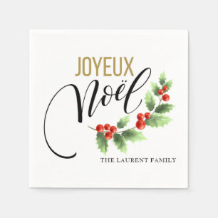 Servilleta De Papel Foto personalizada de Joyeux Noël Holly NAVIDADE