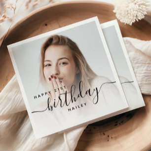 Servilleta De Papel Foto personalizada Guión negro 21 cumpleaños