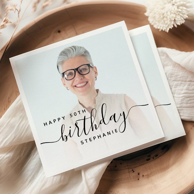 Servilleta De Papel Foto personalizada Guión negro 50 cumpleaños (Subido por el creador)