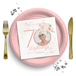 Servilleta De Papel Foto personalizado acuarela Floral rosa 70 cumplea