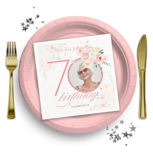 Servilleta De Papel Foto personalizado acuarela Floral rosa 70 cumplea