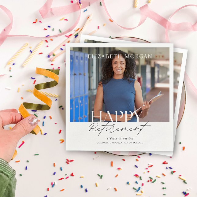 Servilleta De Papel Foto personalizado Fiesta de retiro feliz de la mo (Custom Photo Modern Happy Retirement Party Napkins)