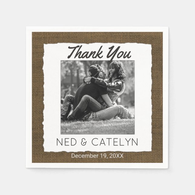 Servilleta De Papel Foto personalizado y monograma | Boda Rustic Burla (Anverso)