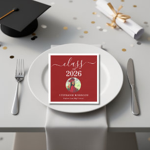 Servilleta De Papel Foto Simple Rojo Blanco Clase de 2026 Graduación 
