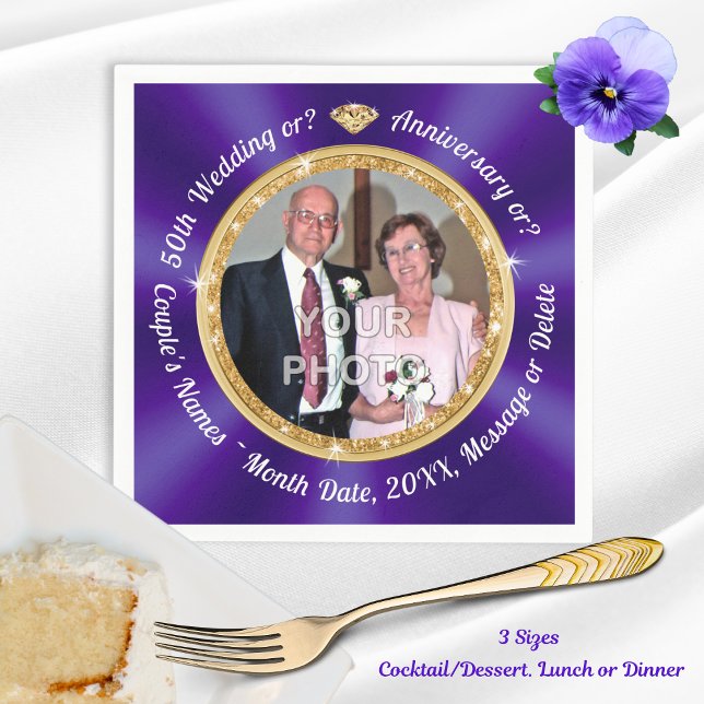 Servilleta De Papel FOTO y toallas personalizadas del 50 aniversario, (50th Wedding Anniversary Napkins. 50th wedding anniversary. Personalized Photo Cocktail Napkins.)
