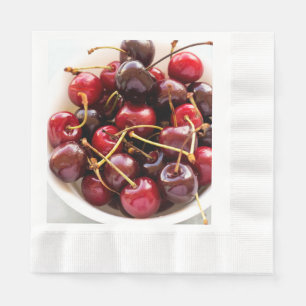 Servilleta De Papel Fotografía de cerezas rojas frescas en un tazón