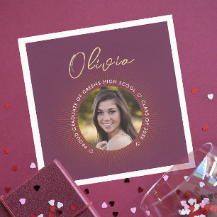 Servilleta De Papel Fotografía de Graduación en Borgoña Moderna Y Senc