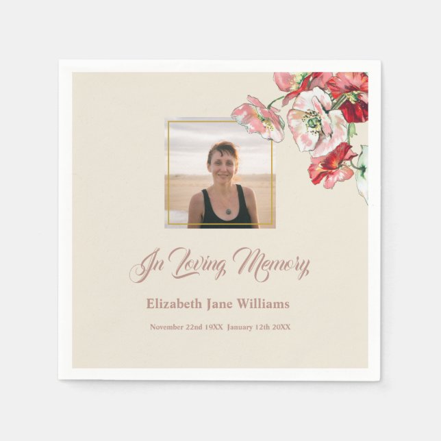 Servilleta De Papel Fotografía Funeral Memorial Acuarela Poppies Napki (Anverso)