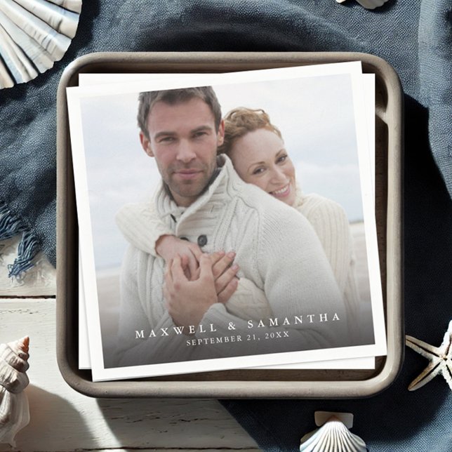 Servilleta De Papel Fotografía moderna Elegante Napkins Wedding (Wedding napkins personalized with your photo, names and wedding date. )