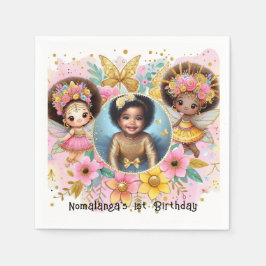 Servilleta De Papel Fotos Cumpleaños Pequeño Hada Negra Rosa Africano