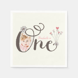 Servilleta De Papel Fotos de cumpleaños 1.ᵉʳ bebé rosada