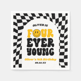 Servilleta De Papel Four Ever Young Retro Fourth 4th Birthday Party
