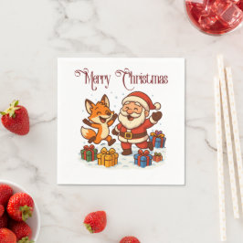 Servilleta De Papel Fox and Santa Christmas Paper Napkin