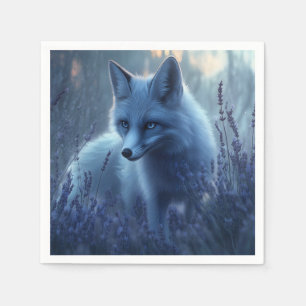 Servilleta De Papel Fox ártica en campo de lavanda al anochecer