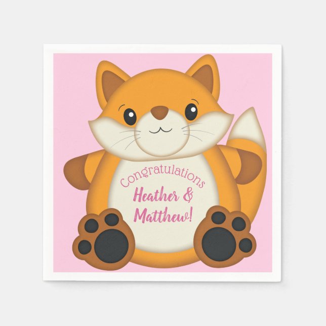 Servilleta De Papel Fox Baby Shower Pink (Anverso)