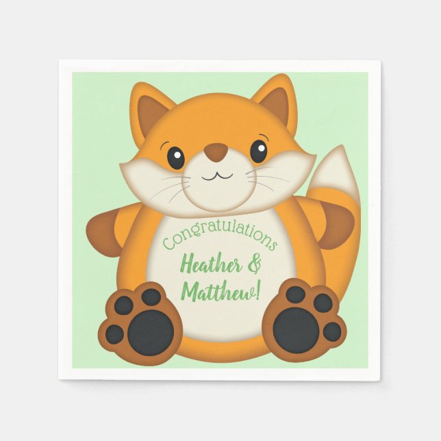 Servilleta De Papel Fox Baby Shower Woodland Animal (Anverso)