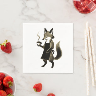 Servilleta De Papel Fox Barista – Tiempo de café con pincel de tinta m