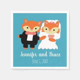 Servilleta De Papel Fox Bride Groom Boda Blue Turquoise Personalice