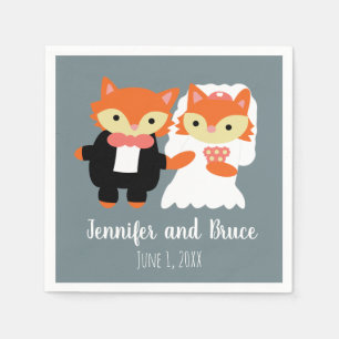 Servilleta De Papel Fox Bride Groom Boda Gray Cute Personaliza