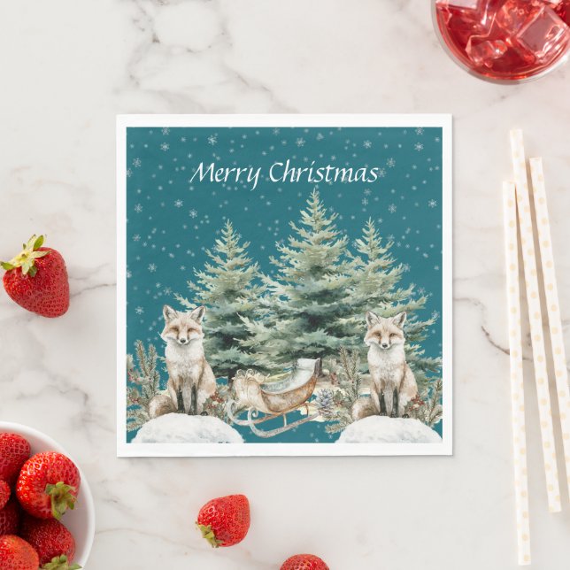 Servilleta De Papel Fox Christmas Tree Sleigh Snowflakes (In situ)