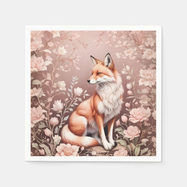 Servilleta De Papel Fox con floral rosada de ensueño (Anverso)