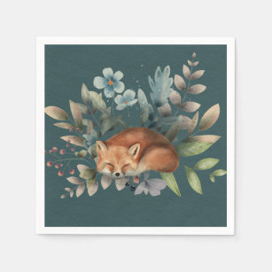 Servilleta De Papel Fox Con Flores Cute Pintura De Arte Animal De Wood