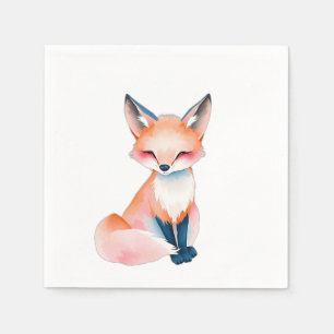 Servilleta De Papel Fox de color de agua impresionista con hongos