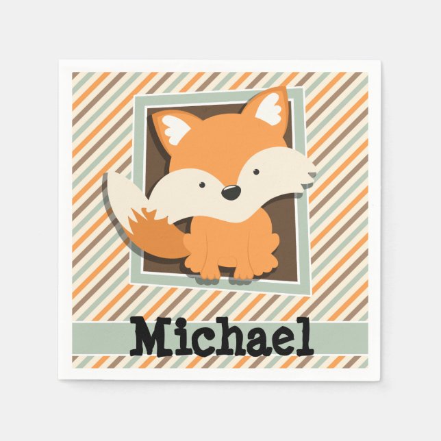 Servilleta De Papel Fox de Woodland; Green de Sage, Naranja, Stripes M (Anverso)