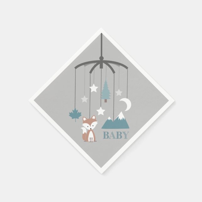 Servilleta De Papel Fox Mobile Modern Blue Baby Shower Napkins (Borde)