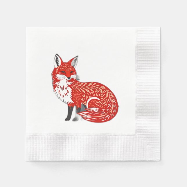 Servilleta De Papel Fox nórdica con patrones de hojas (Anverso)