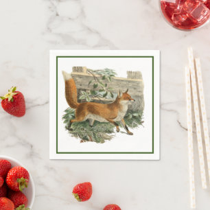 Servilleta De Papel Fox roja en Ilustracion rústico de cabaña