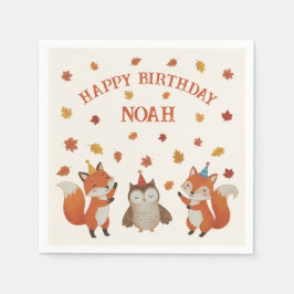 Servilleta De Papel Foxes and Owl Woodland Fall Kids Birthday Party