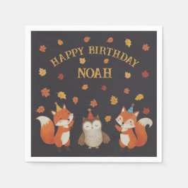 Servilleta De Papel Foxes and Owl Woodland Fall Kids Birthday Party