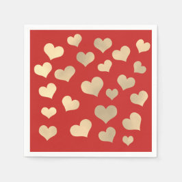 Servilleta De Papel Foxier Gold Rubor Confetti Hearts Vivid Red Bridal