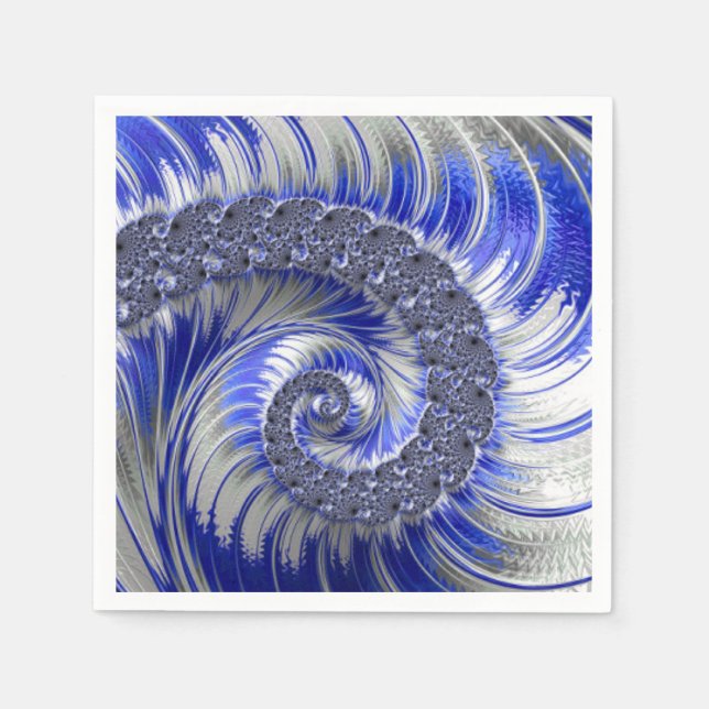 Servilleta De Papel Fractal de espiral blanca gris azul moderno (Anverso)